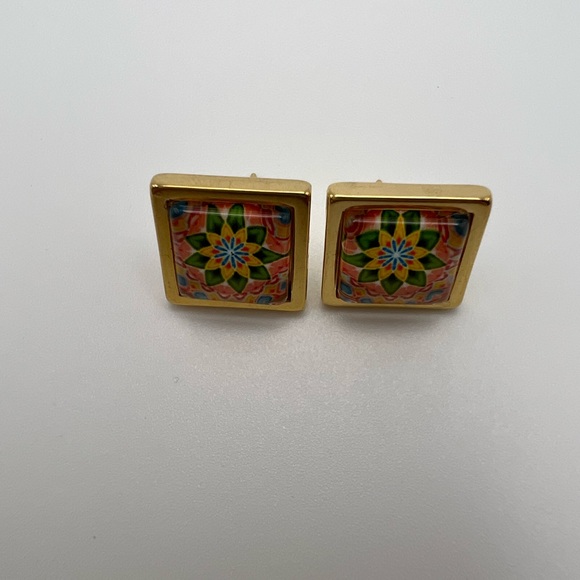 Classic Flirty Stud Earrings - Gold Boho Chic Square & Round Stud Earrings - Picture 5 of 15